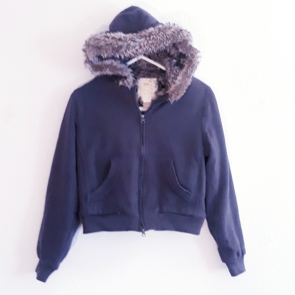 Wet Seal Tops - Wet Seal Gray Hoodie with Faux Fur